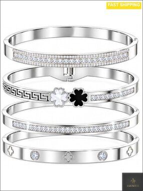 18K Gold Plated Stackable Bangle Bracelet Set 4Pc Stainless Steel